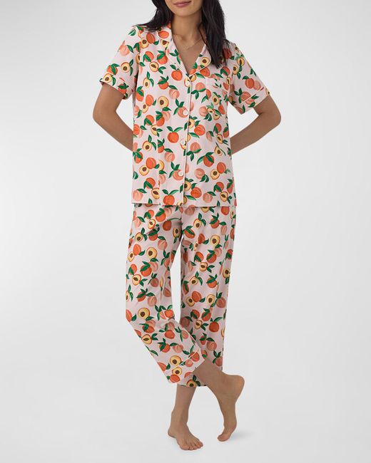 Bedhead White Cropped Peach-Print Cotton Jersey Pajama Set
