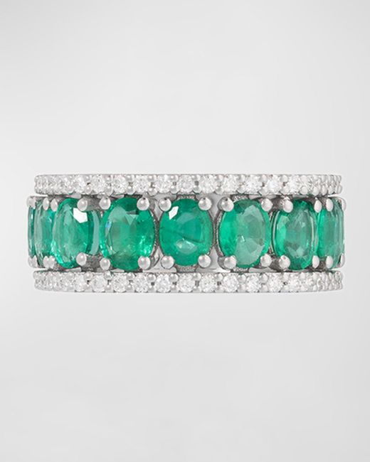 Miseno Green Procida 18k White Gold Ring With White Diamonds And Emeralds