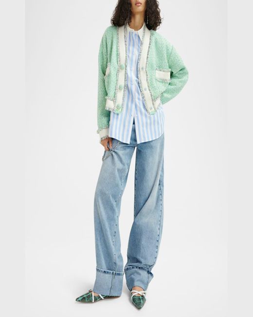 Essentiel Antwerp Green Hoola Cropped Fringe Jacket