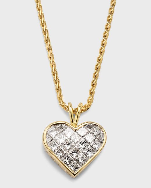 NM Estate White Estate 18k Yellow Gold 21 Diamond Invisible-set Heart Pendant Necklace