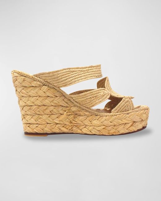 Carrie Forbes Cello Raffia Wedge Sandals in Metallic | Lyst