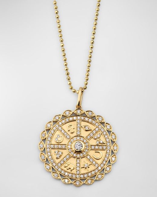 Sydney Evan Metallic Diamond Icon Wheel Coin Charm Necklace