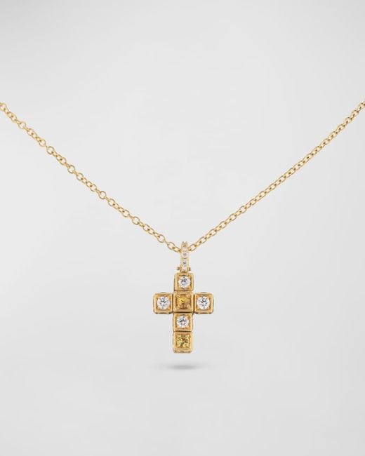 Miseno Metallic 18k Yellow Gold Faro Cross Adjustable Necklace With Diamond And Yellow Sapphire Cubes