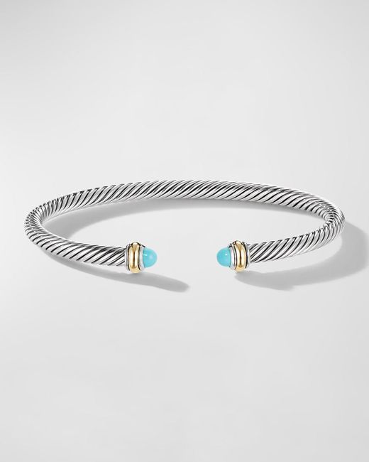 David Yurman Metallic Cable Bracelet With Gemstone In Silver With 18k Gold, 4mm