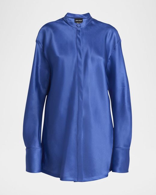 Giorgio Armani Blue Triple Silk Button-Down Blouse