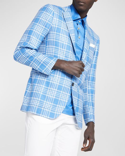 Kiton Blue Cashmere-Silk Plaid Sport Coat for men