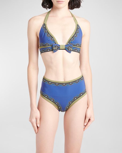 Etro Blue Printed Bow Two-piece Swimsuit