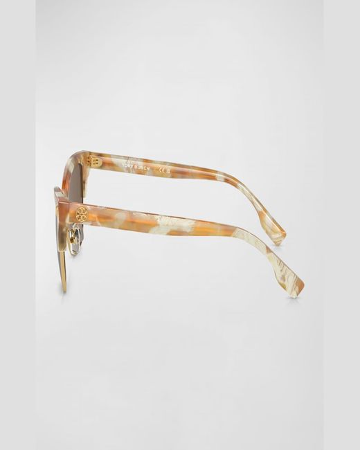 Tory Burch Brown T-Monogram Acetate & Plastic Cat-Eye Sunglasses
