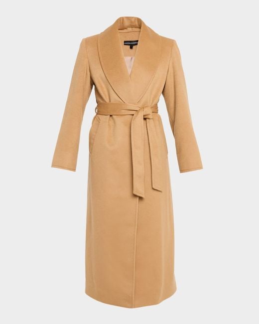 Sofiacashmere Natural Cashmere Belted Wrap Coat With Pick-Stitched Detail