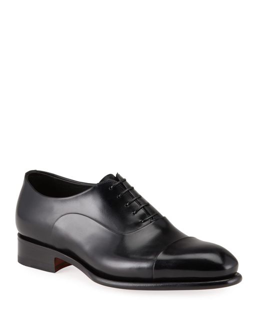 Santoni Black Isaac Cap-toe Leather Oxford Shoes for men