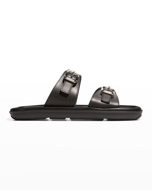 Prada Natural 20mm Double Buckle Slide Sandal With Metallic Soles in Black Lyst