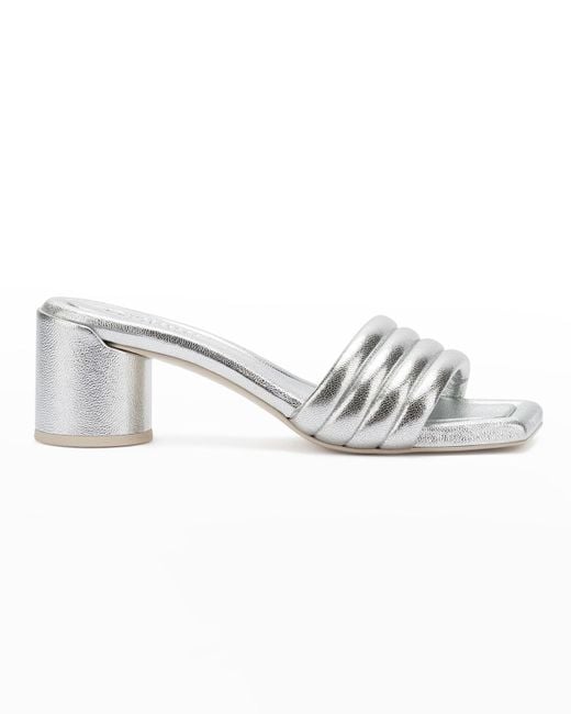 MERCEDES CASTILLO White Lucilla Metallic Grid Slide Sandals