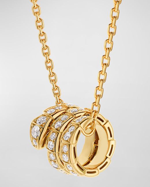 BVLGARI Metallic Serpenti Viper Necklace In 18k Yellow Gold With Full Diamond Pave