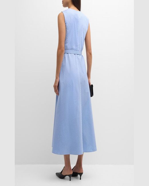 Evi Grintela Blue Carine Belted Striped Cotton Midi Dress