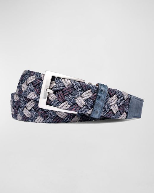 W. Kleinberg Blue Woven Linen Belt W/ Croc Tabs for men