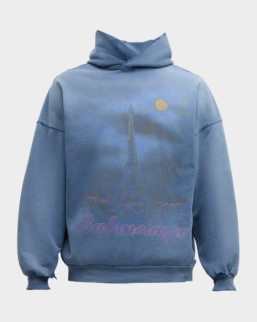 パーカー・フーディ *BALENCIAGA* Cities Paris Oversized Hood Blue White 674986TL Balenciaga Paris Moon Oversized Hoodie | Saks Fifth Avenue