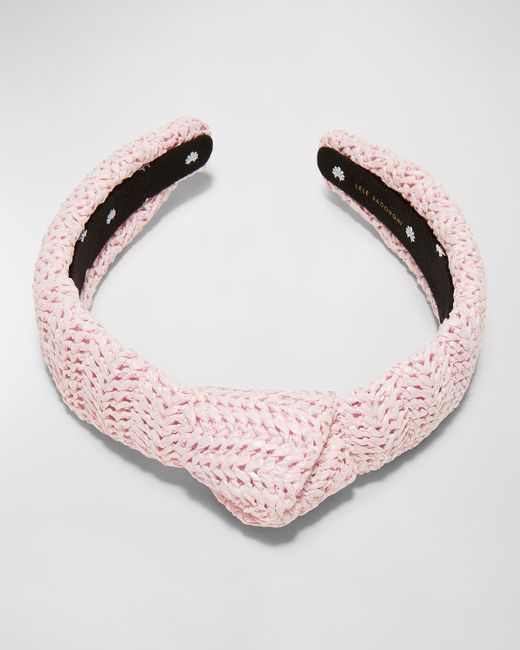 Lele Sadoughi Slim Knotted Pink Raffia Headband