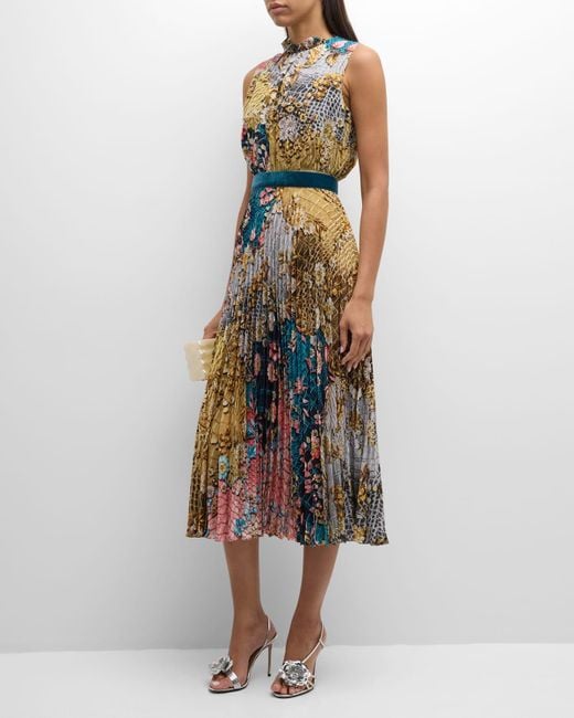 Mary Katrantzou Multicolor Hollie Floral Animal-print Pleated Sleeveless Midi Dress