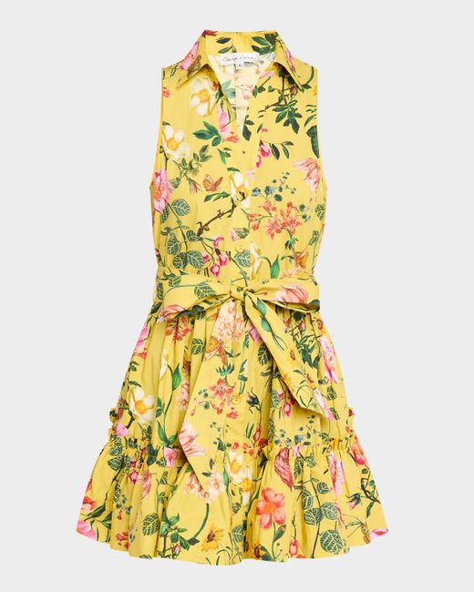 Cara Cara Yellow Hannah Floral Cotton Sleeveless Collared Mini Dress