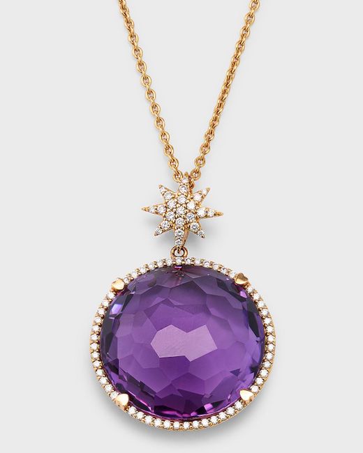 Lisa Nik Purple 18k Rose Gold Round Amethyst And Diamond Necklace With Star Bail