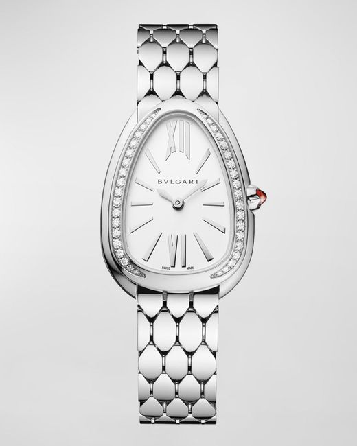 BVLGARI White Serpenti Seduttori 33mm Diamond Bracelet Watch