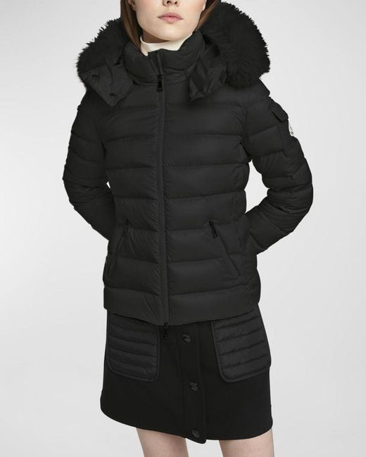 Moncler Black Badyf Faux Fur-Trimmed Hooded Short Down Jacket