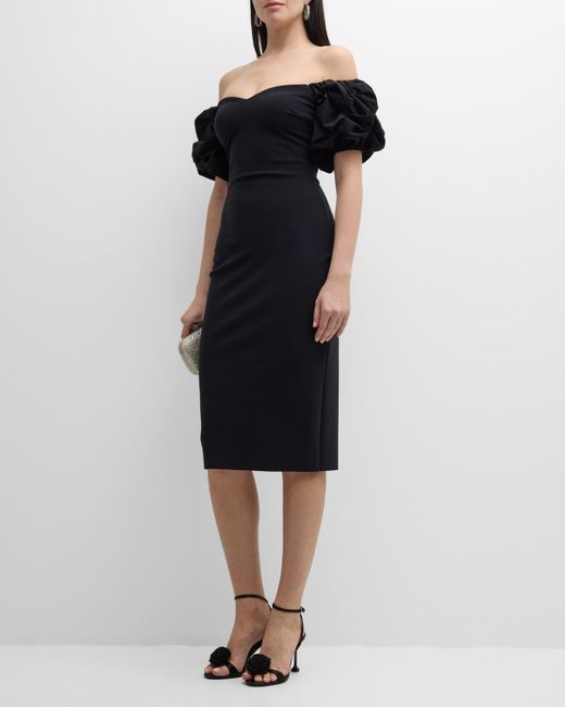 La Petite Robe Di Chiara Boni Black Gavril Off-Shoulder Puff-Sleeve Midi Dress