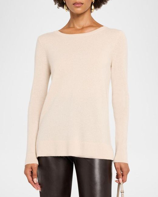 Neiman Marcus Natural Cashmere Basic Crewneck Top