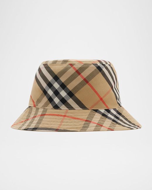 Burberry Natural Gabardine Reversible Check-Print Bucket Hat