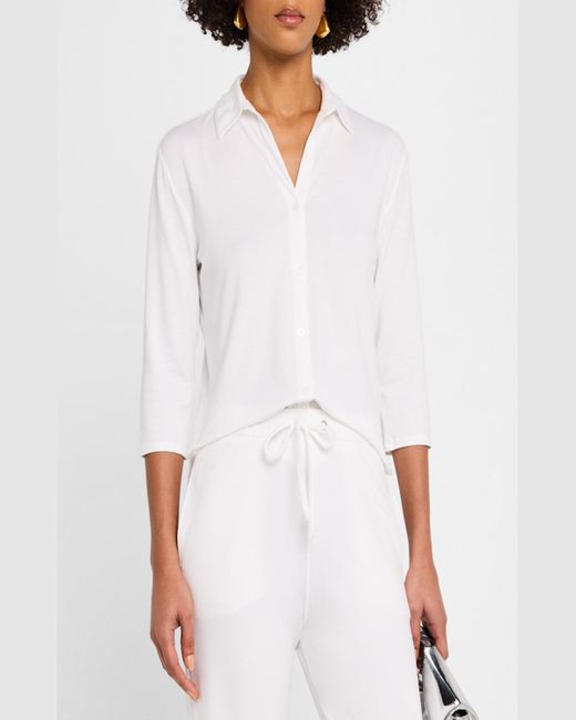 Majestic Filatures White Soft Touch Semi-Relaxed Button-Front Shirt