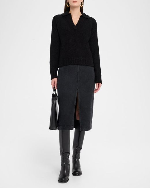 Sofiacashmere Black Collared Boucle-Knit Sweater