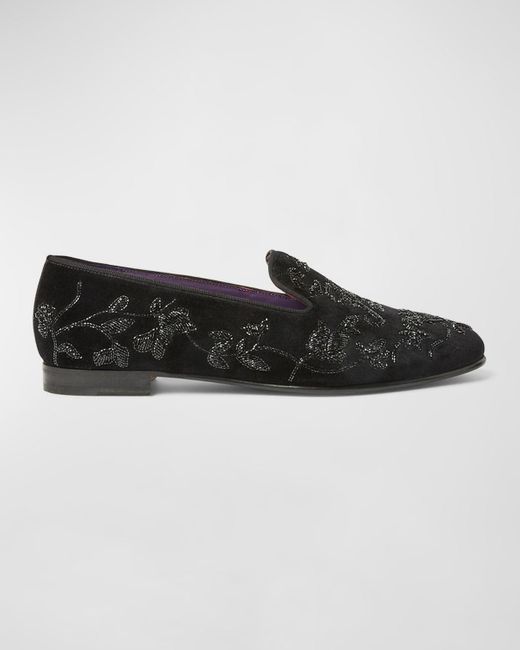 Ralph Lauren Collection Black Alonzo Velvet Beaded Smoking Loafers