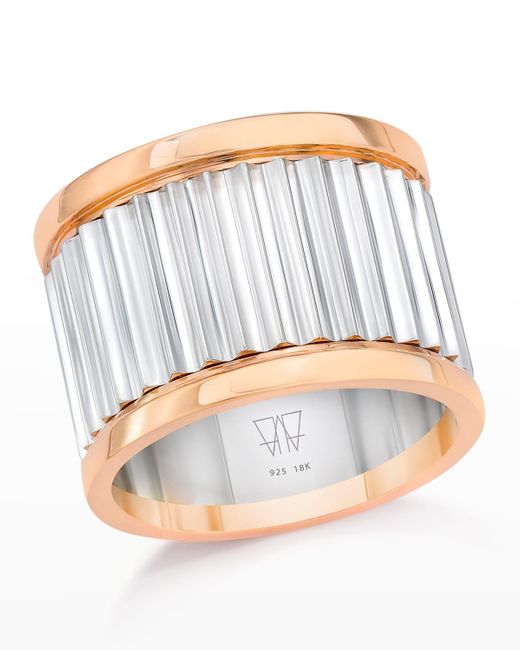 Walters Faith White Clive Sterling Silver Wide Fluted Band Ring With Rose Gold Rails Size 6