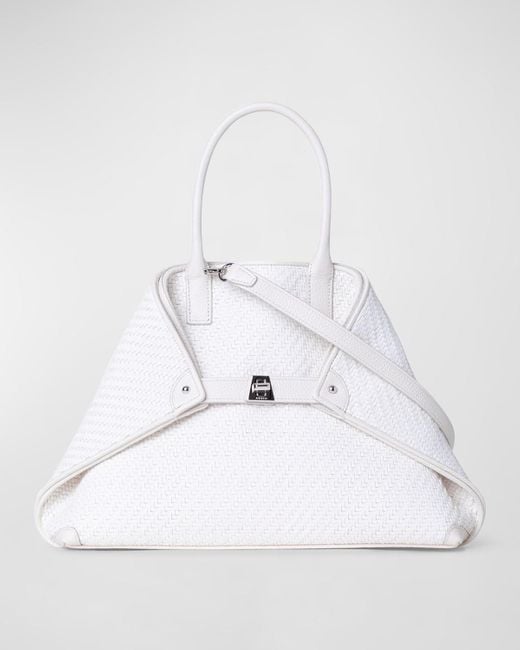 Akris White Ai Small Braided Leather Top-Handle Bag