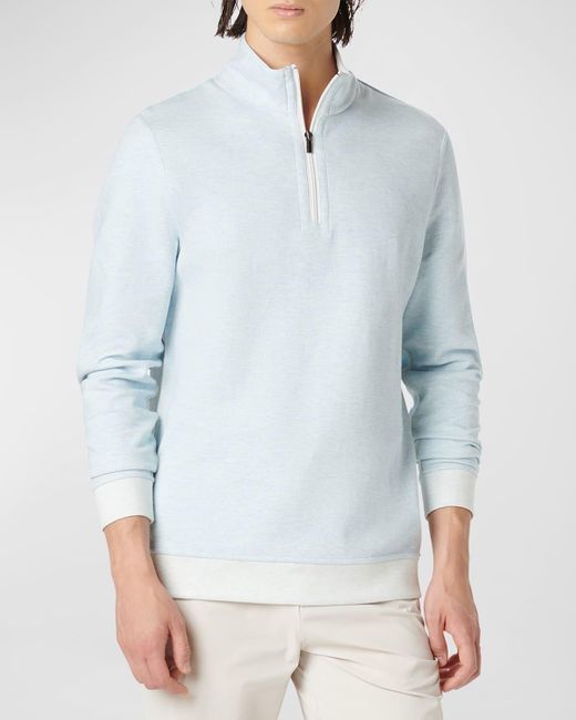 Bugatchi Blue Knit Quarter-Zip Sweater for men