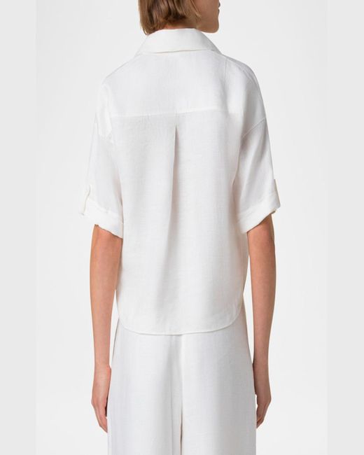 Akris Punto White Short-Sleeve High-Low Button-Down Blouse