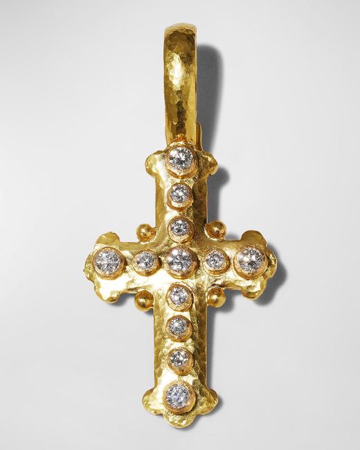 Elizabeth Locke Metallic 19k Gold Diamond Byzantine Cross Pendant