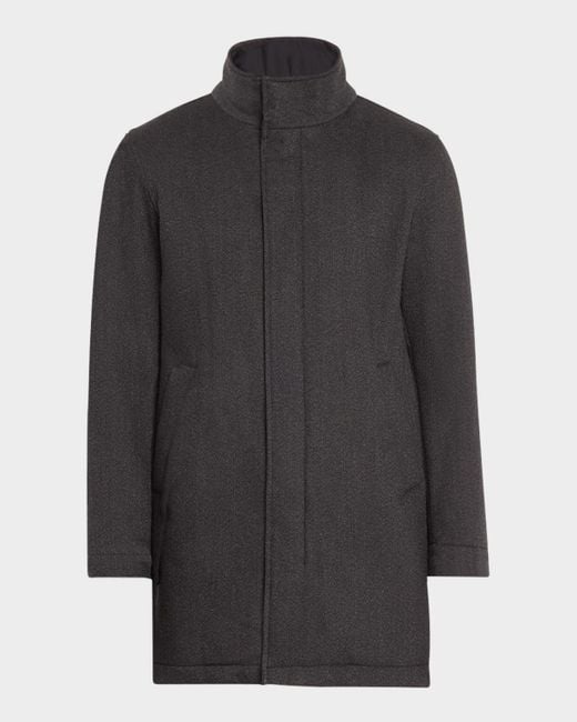 Herno Herringbone Car Coat With Nylon Wind Guard in Gray for Men Lyst