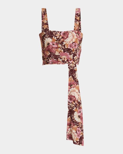 Chloé White Rose Print Cropped Silk Top