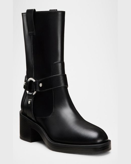 Stuart Weitzman Black Jax Harness Leather Moto Booties