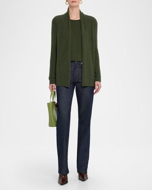 Neiman Marcus Green Cashmere Basic Crewneck Top