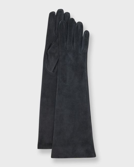 Portolano Blue Long Silk-Lined Suede Gloves
