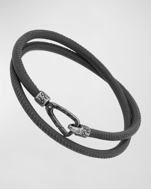 MARCO DAL MASO Metallic Lash Double Wrap Smooth Leather Bracelet for men