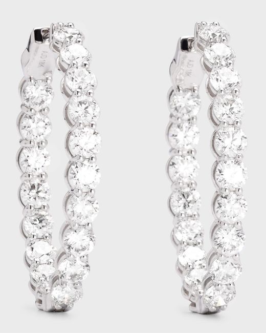 Neiman Marcus 18k White Gold Oval Diamond Hoop Earrings, M