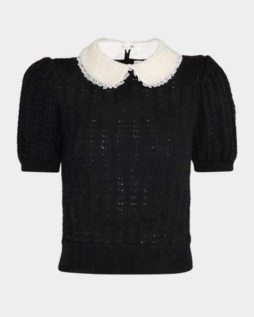 Alice + Olivia Black Chase Puff-Sleeve Sweater