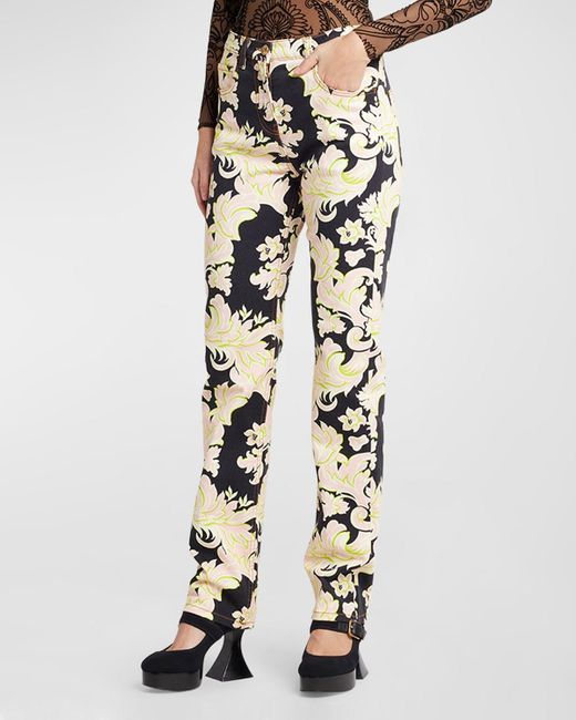 Etro Natural Mid-rise Tropical-print Straight-leg Jeans