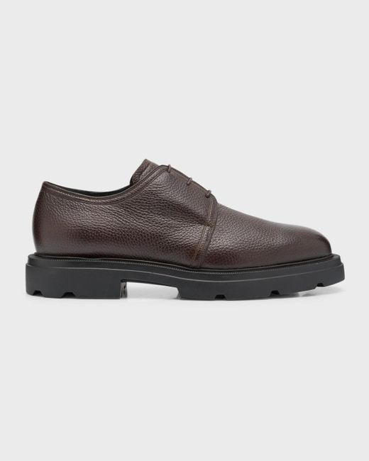 Bally Brown Zed Grained Leather Derby Shoes for men