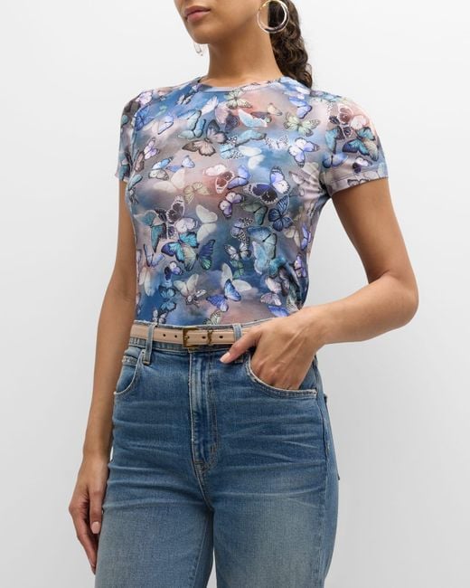 L'Agence Blue Ressi Short-sleeve Butterfly Tee
