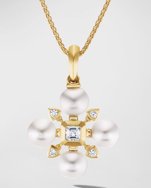 David Yurman Metallic Renaissance Pearl Necklace In Yellow Gold With Diamonds