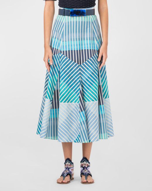 Silvia Tcherassi Blue Madaini Abstract Striped Maxi Skirt